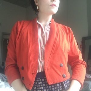 Vintage poppy red cropped knit light jacket